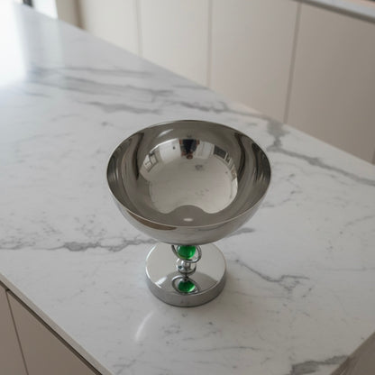 Mawaeen Premium Fruit Bowl – Stainless Steel Base with Green Crystal Accents (S)