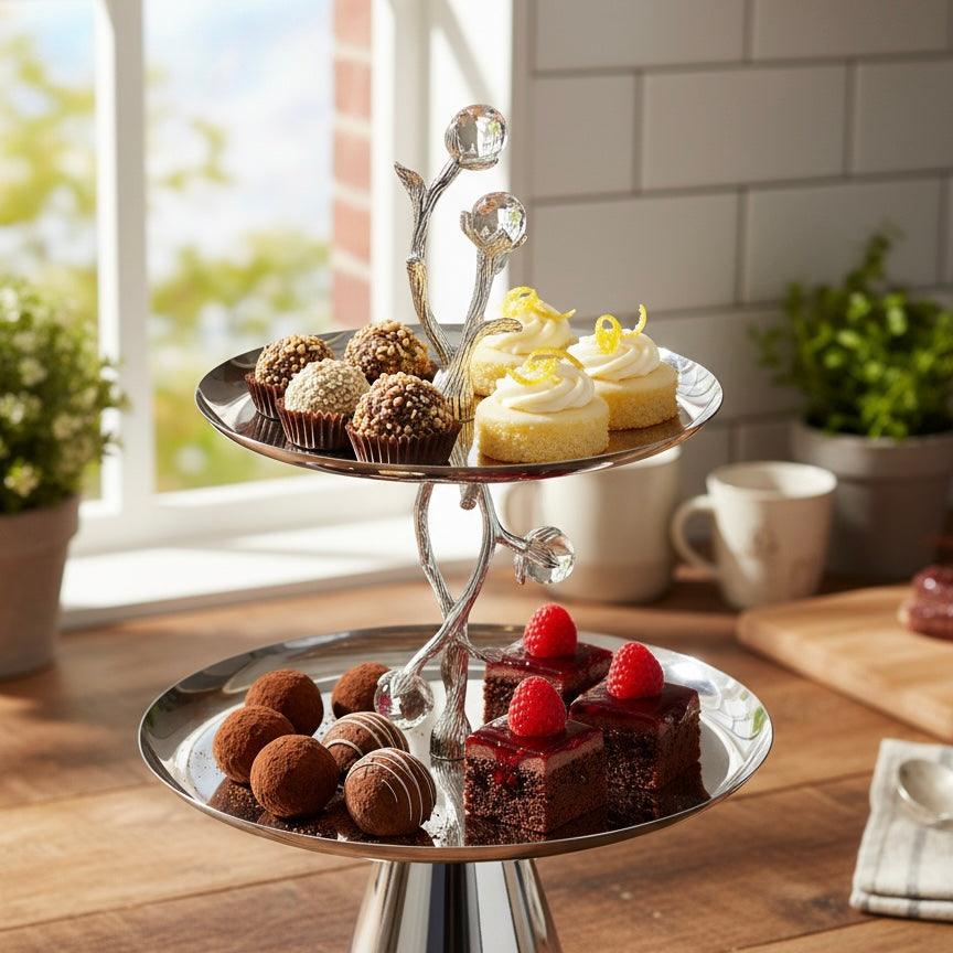 Mawaeen Luxury 2-Layer Candy Plate – Silver Floral Design