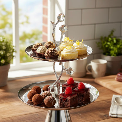 Mawaeen Luxury 2-Layer Candy Plate – Silver Floral Design