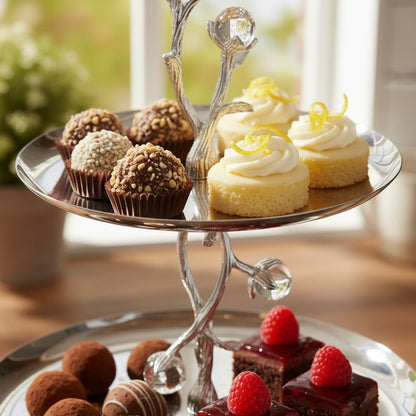 Mawaeen Luxury 2-Layer Candy Plate – Silver Floral Design