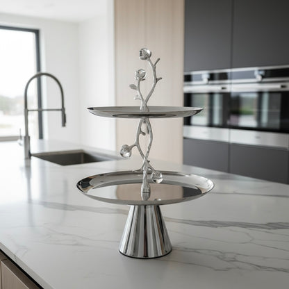 Mawaeen Luxury 2-Layer Candy Plate – Silver Floral Design