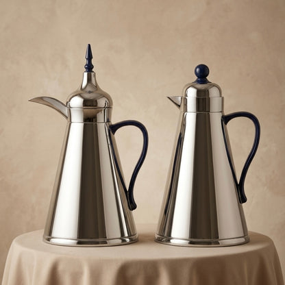 NGT 2-Piece Dallah Set Classic Design Silver Blue – 1L + 1L - Mawaeen