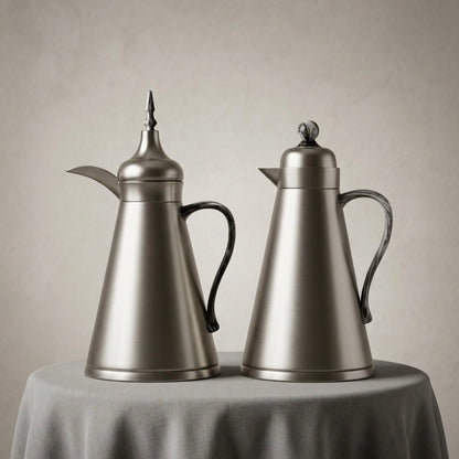 NGT 2-Piece Dallah Set Classic Design M/Silver Marble – 1L + 1L - Mawaeen