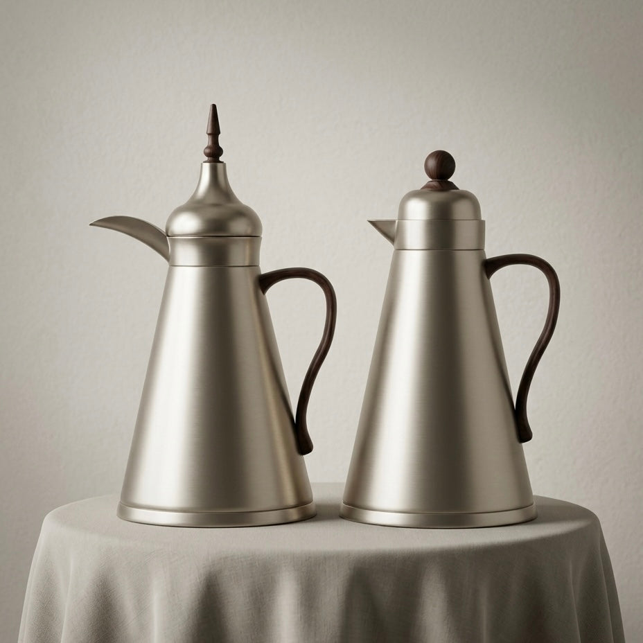 NGT 2-Piece Dallah Set Classic Design M/Silver Wood – 1L + 1L - Mawaeen