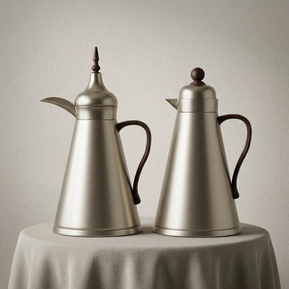 NGT 2-Piece Dallah Set Classic Design M/Silver Wood – 1L + 1L - Mawaeen