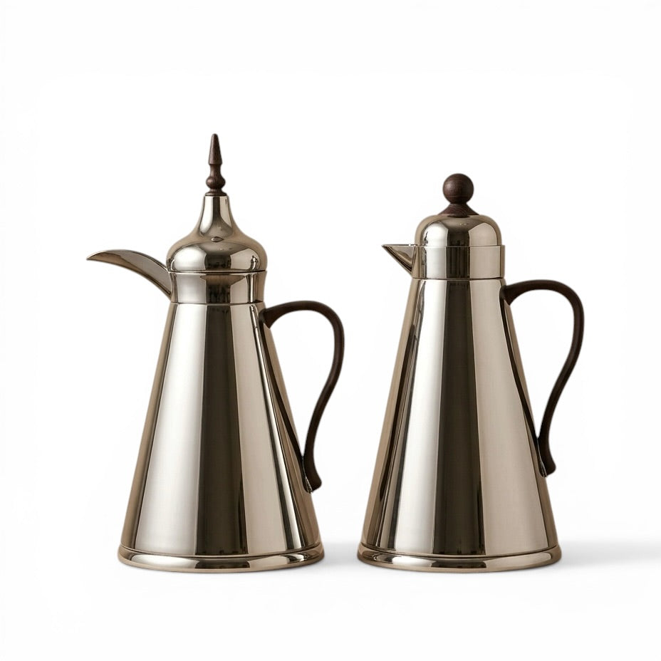 NGT 2-Piece Dallah Set Classic Design N/Wood – 1L + 1L - Mawaeen