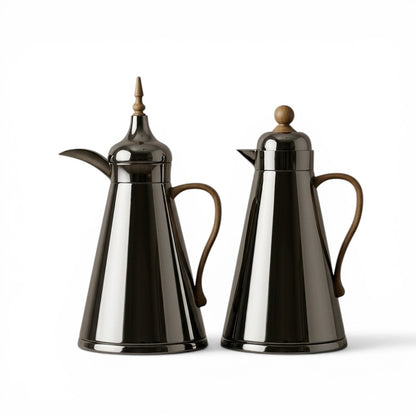 NGT 2-Piece Dallah Set Classic Design Chrome Wood – 1L + 1L - Mawaeen