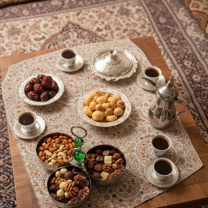 Mawaeen 3-Bowl Snack Stand – Small Stainless Steel Design with Green Crystal Handle