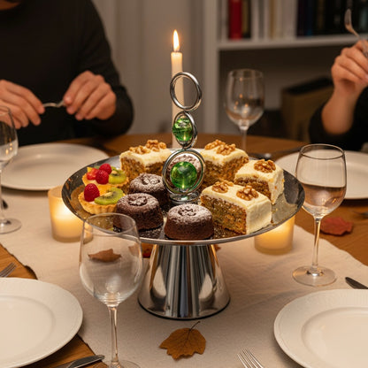 Mawaeen Modern Metal Candy Stand with Crystal Accent – Silver Finish