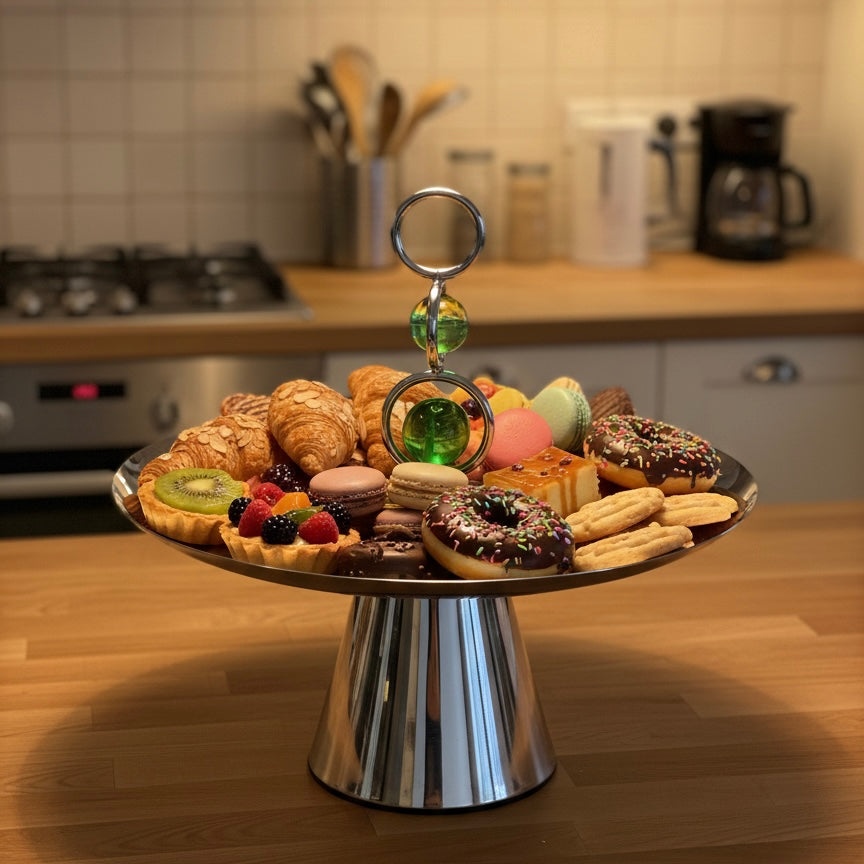 Mawaeen Modern Metal Candy Stand with Crystal Accent – Silver Finish