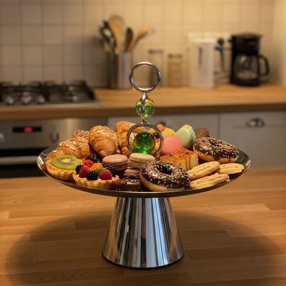 Mawaeen Modern Metal Candy Stand with Crystal Accent – Silver Finish