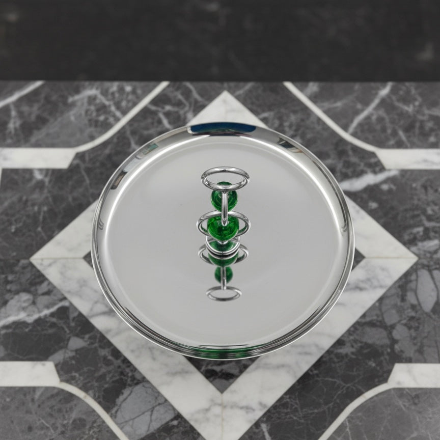 Mawaeen Modern Metal Candy Stand with Crystal Accent – Silver Finish