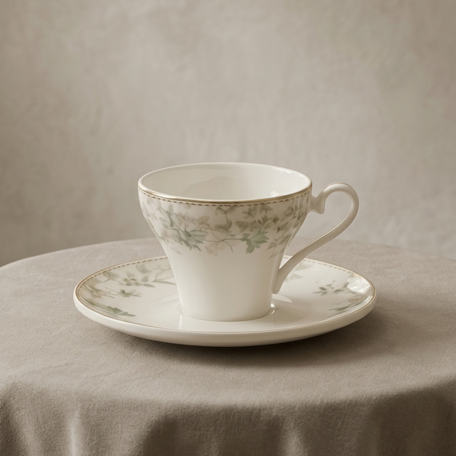 6-Piece Coffee Cups Set with Saucers – W/Green - Mawaeen