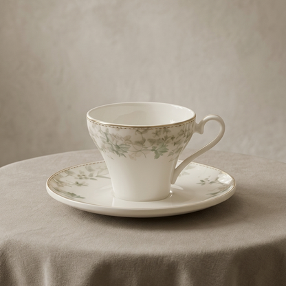 6-Piece Coffee Cups Set with Saucers – W/Green - Mawaeen