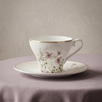 6-Piece Coffee Cups Set with Saucers – W/Pink - Mawaeen