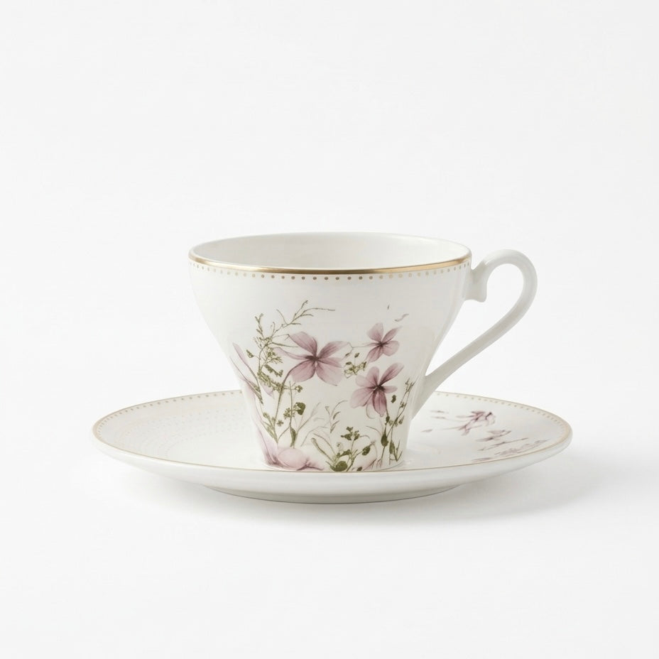 6-Piece Coffee Cups Set with Saucers – W/Pink - Mawaeen