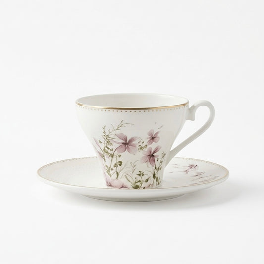 6-Piece Coffee Cups Set with Saucers – W/Pink - Mawaeen