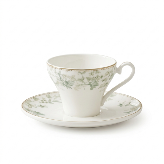 6-Piece Coffee Cups Set with Saucers – W/Green - Mawaeen