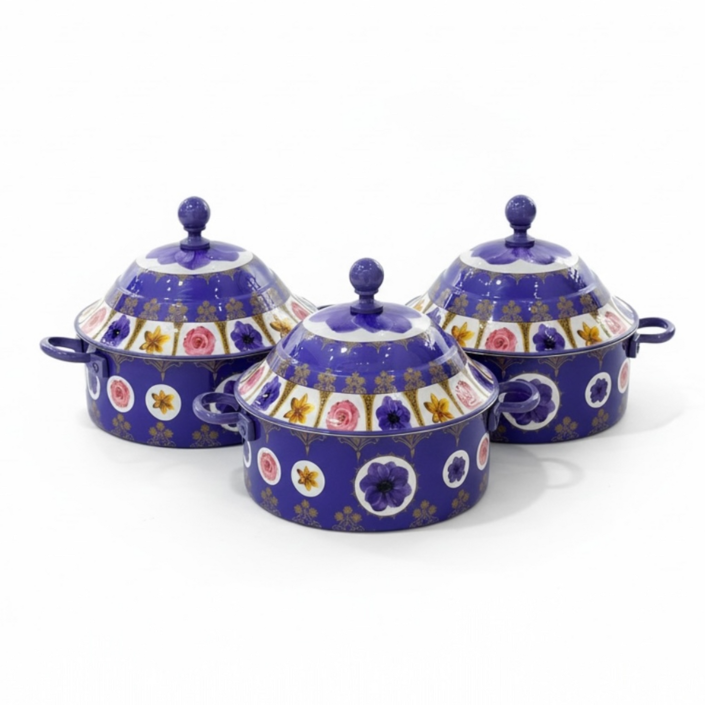 Floral Food Warmer Set Blue – 3 Pieces (2.5L, 3.5L, 5.5L) - Mawaeen