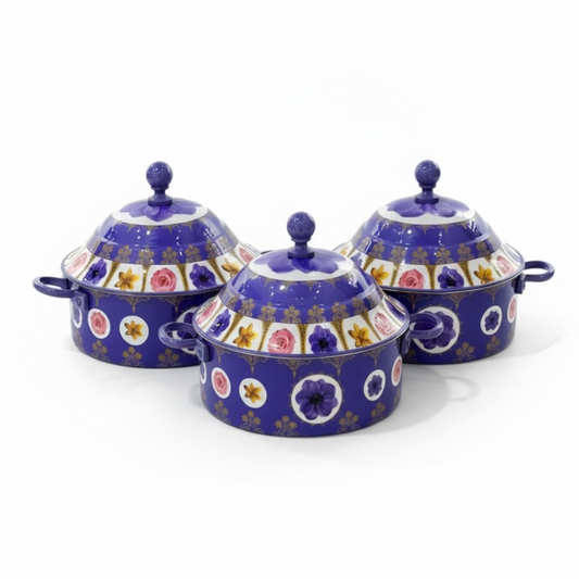 Floral Food Warmer Set Blue – 3 Pieces (2.5L, 3.5L, 5.5L)
