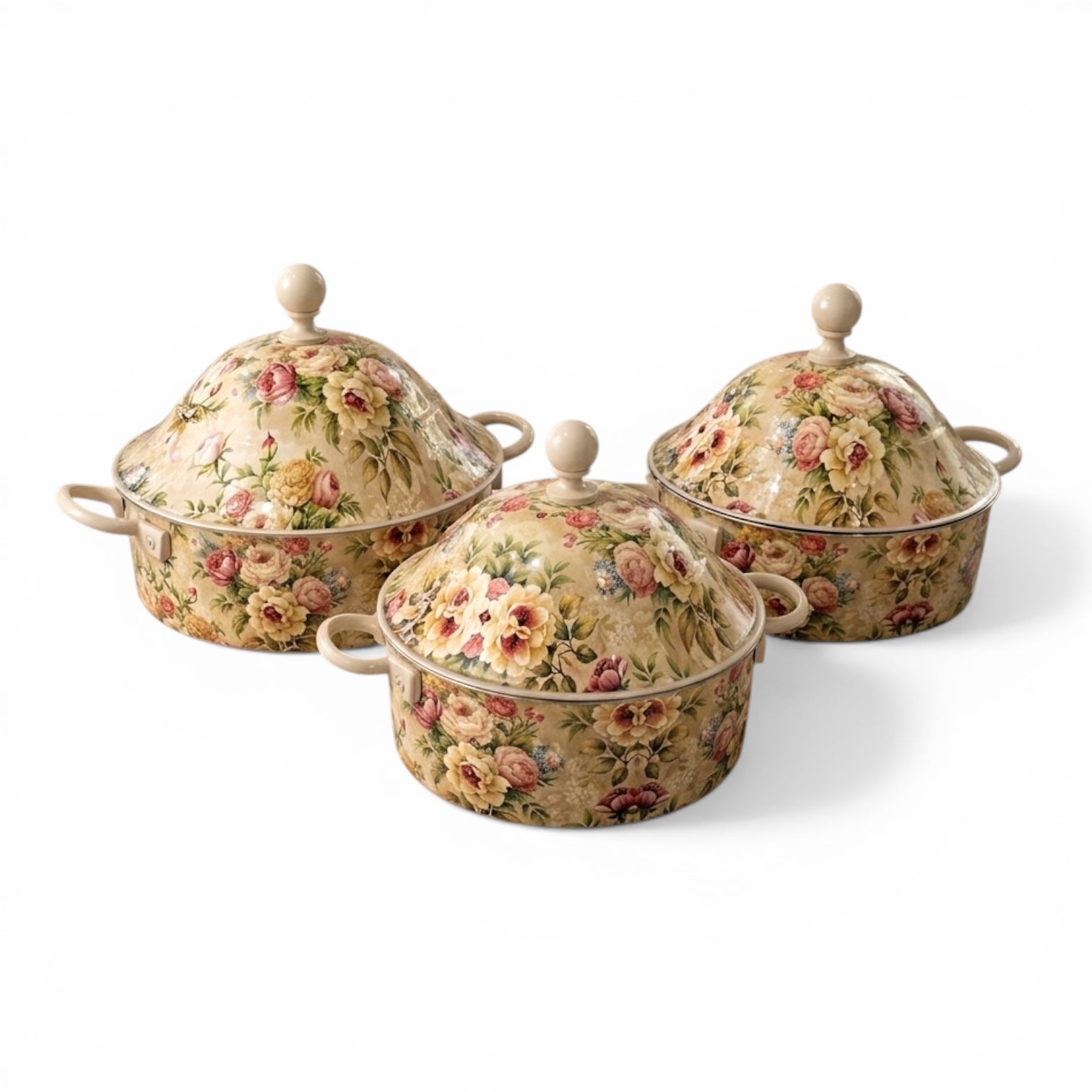 Floral Food Warmer Set  Cream – 3 Pieces (2.5L, 3.5L, 5.5L)