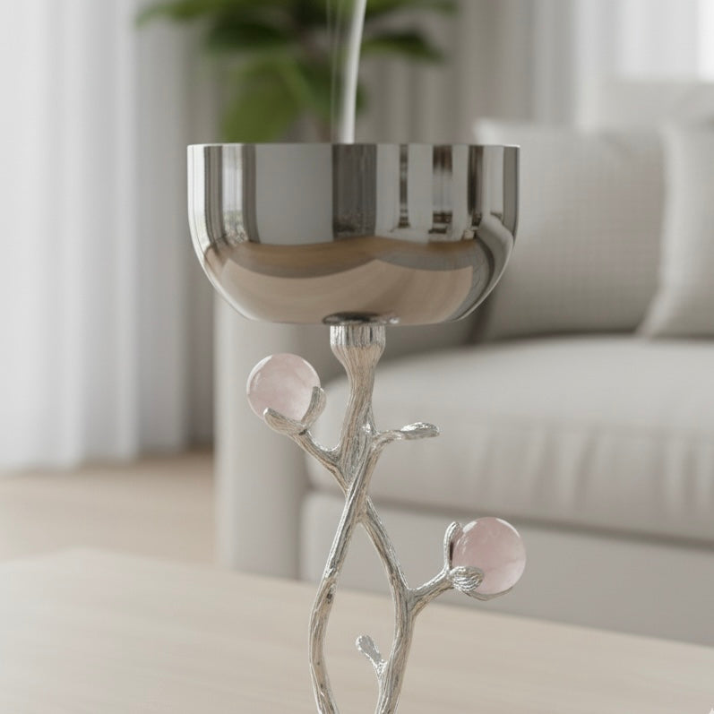 High-End Metallic Incense Burner Pink flower