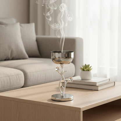 High-End Metallic Incense Burner white flower