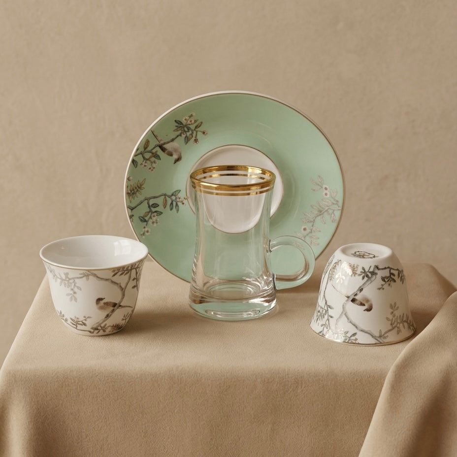 Premium 18-Piece Tea and Coffee Set - W/Bird