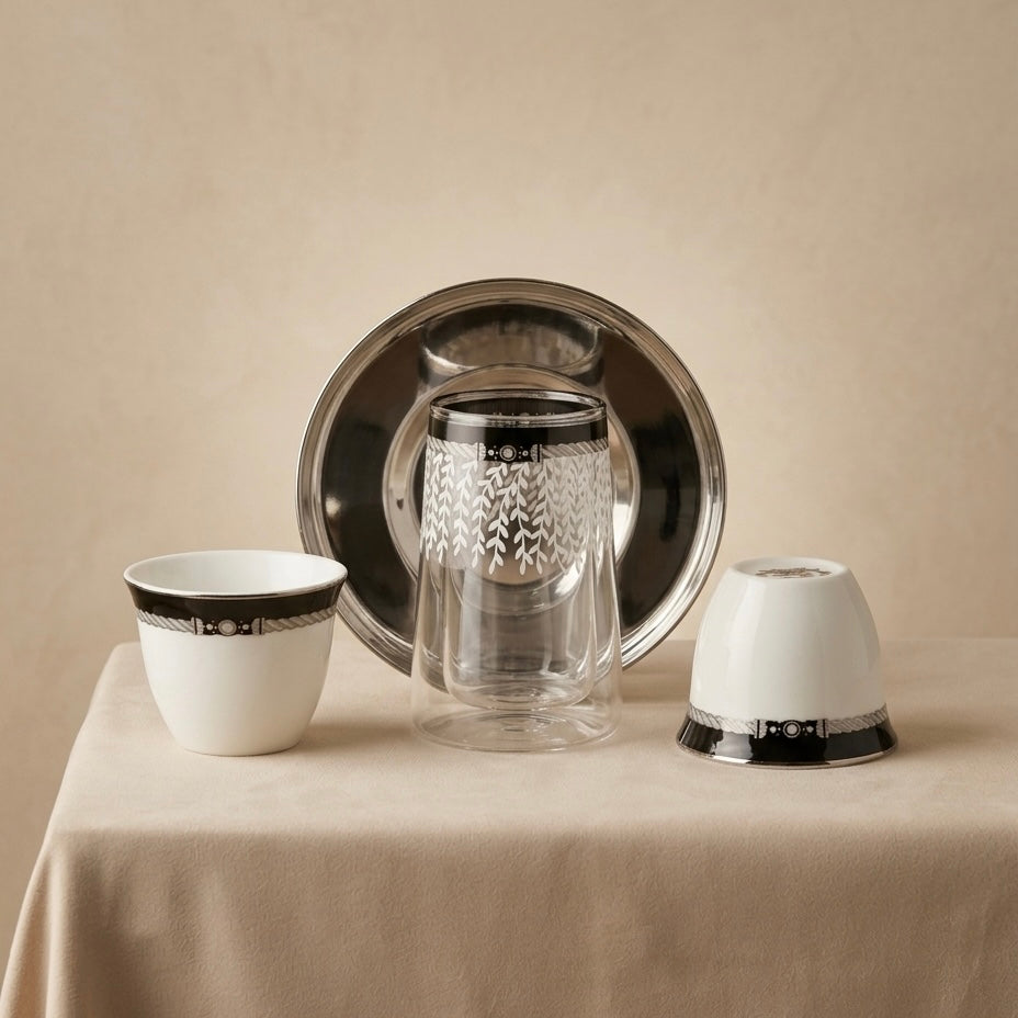 Premium 18-Piece Tea and Coffee Set - W/Black - Mawaeen