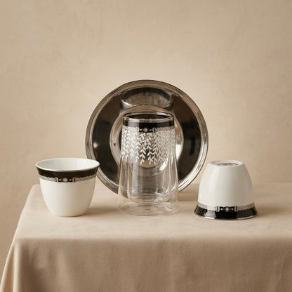Premium 18-Piece Tea and Coffee Set - W/Black - Mawaeen