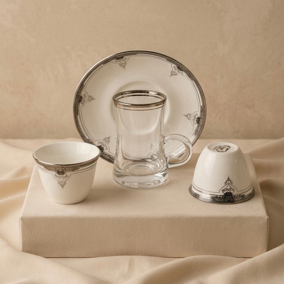 Premium 18-Piece Tea and Coffee Set - W/Silver - Mawaeen