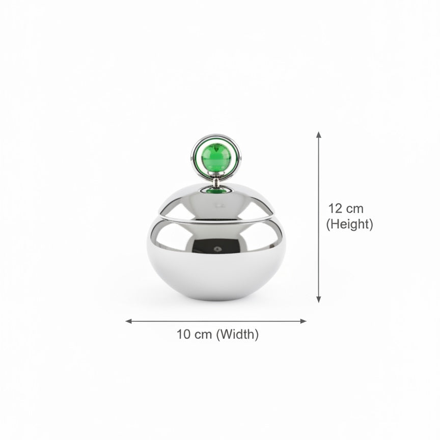 Mawaeen Luxury Sugar Pot – Stainless Steel Design with Green Crystal Accent