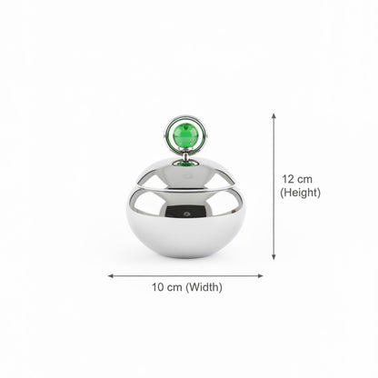 Mawaeen Luxury Sugar Pot – Stainless Steel Design with Green Crystal Accent