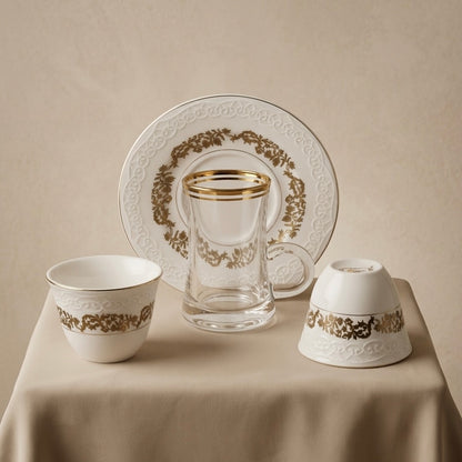 Premium 18-Piece Tea and Coffee Set - W/Gold - Mawaeen