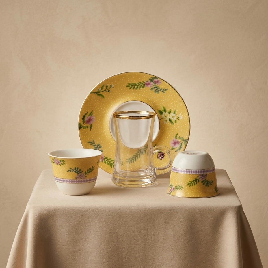Premium 18-Piece Tea and Coffee Set - Yellow
