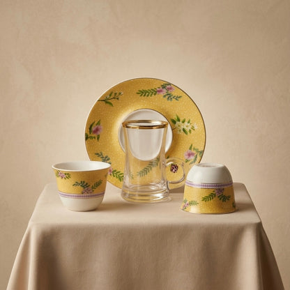 Premium 18-Piece Tea and Coffee Set - Yellow - Mawaeen