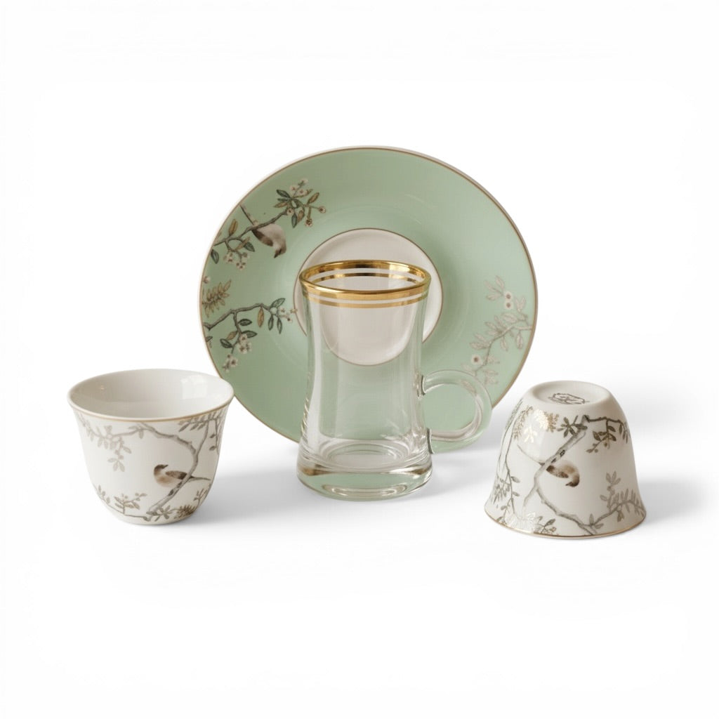 Premium 18-Piece Tea and Coffee Set - W/Bird