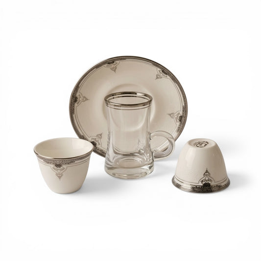 Premium 18-Piece Tea and Coffee Set - W/Silver - Mawaeen
