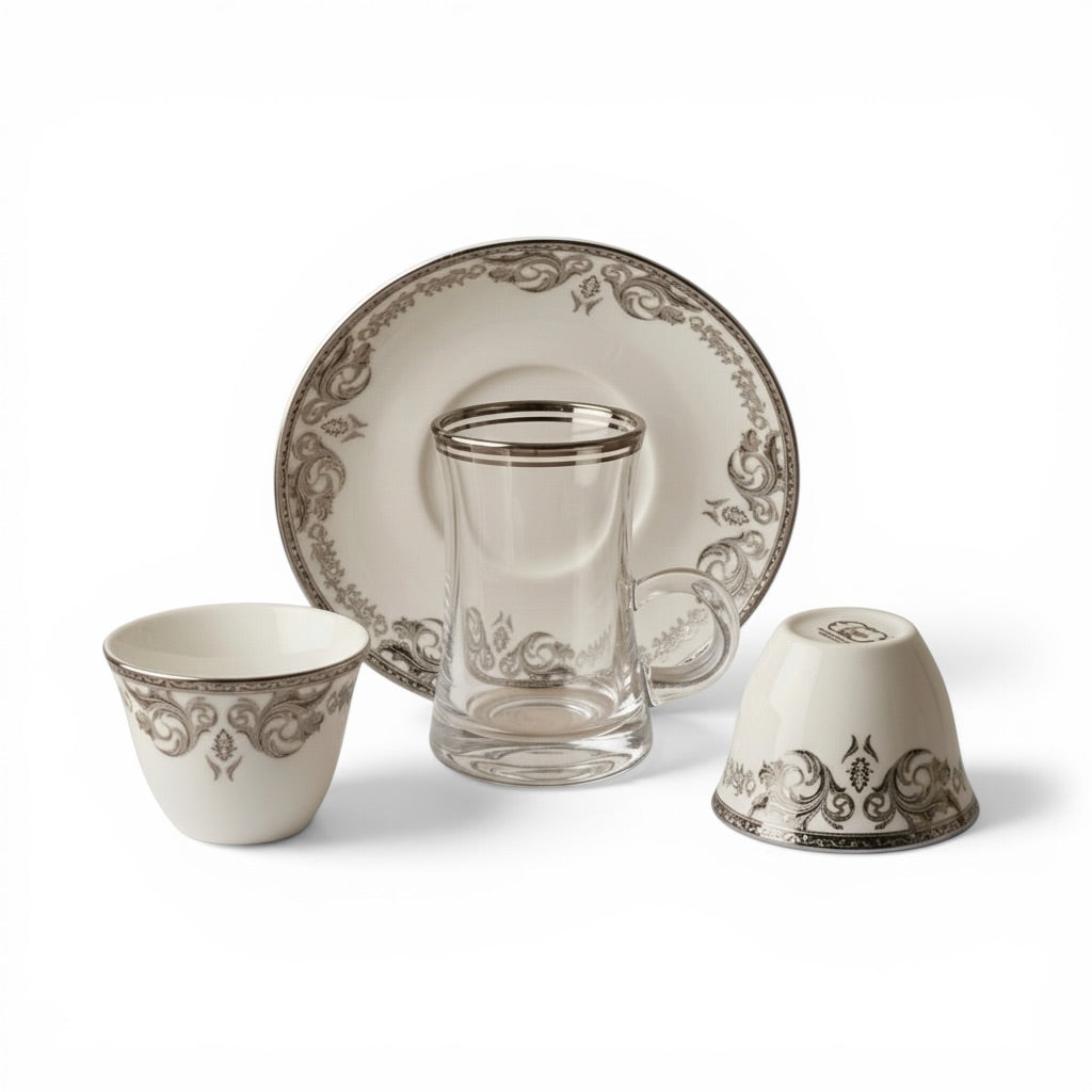 Premium 18-Piece Tea and Coffee Set - W/Silver - Mawaeen