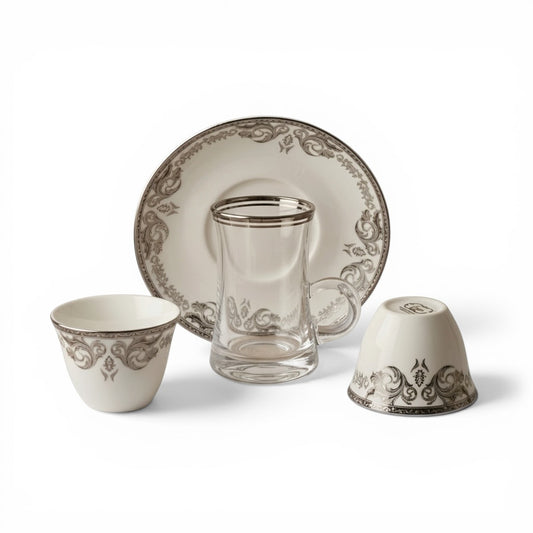 Premium 18-Piece Tea and Coffee Set - W/Silver - Mawaeen