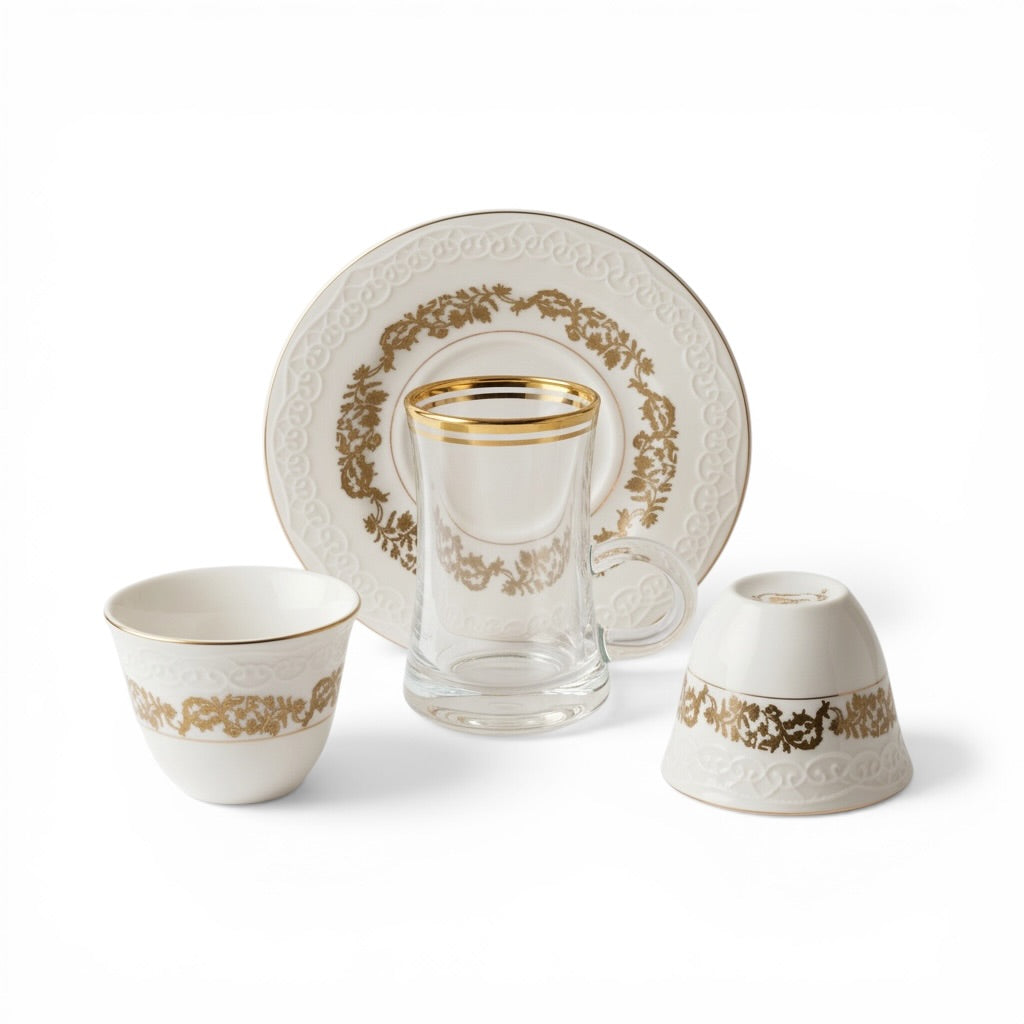Premium 18-Piece Tea and Coffee Set - W/Gold - Mawaeen