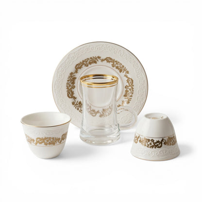 Premium 18-Piece Tea and Coffee Set - W/Gold - Mawaeen