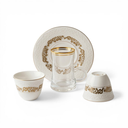 Premium 18-Piece Tea and Coffee Set - W/Gold - Mawaeen