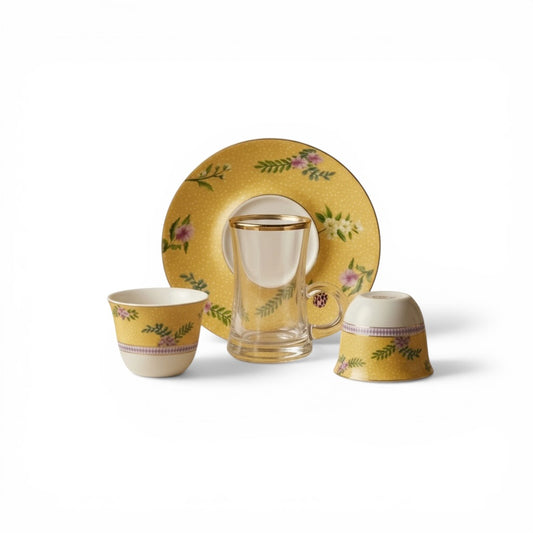 Premium 18-Piece Tea and Coffee Set - Yellow - Mawaeen