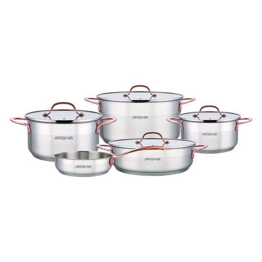 Arshia 9-Piece Stainless Steel Cookware Set with Copper Handle - Mawaeen