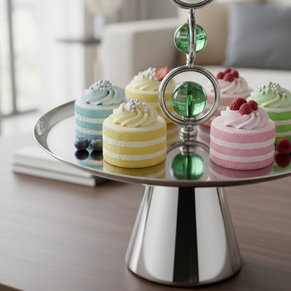 Mawaeen 2-Tier Metal Candy Stand with Crystal Accent – Silver Elegance