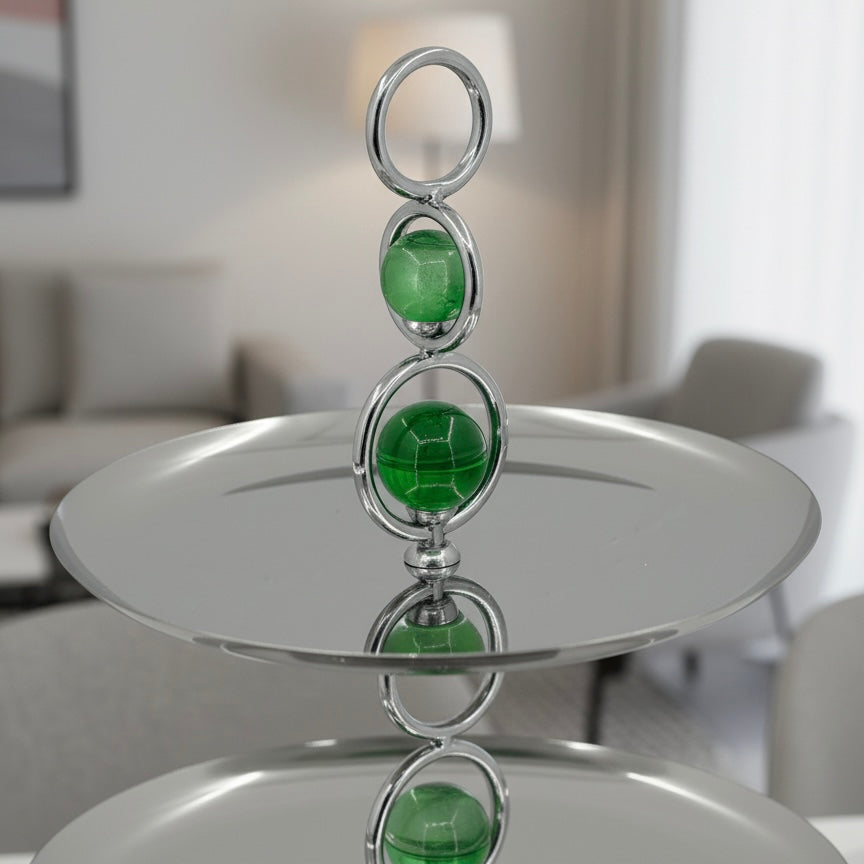 Mawaeen 2-Tier Metal Candy Stand with Crystal Accent – Silver Elegance