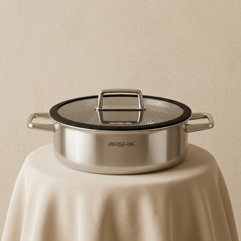 Arshia 28cm Hybrid Stainless Steel Non-Stick Casserole with Lid - Mawaeen