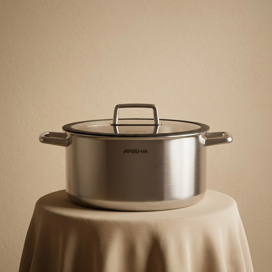 Arshia 28cm Hybrid Stainless Steel Non-Stick cooking pot with Lid - Mawaeen