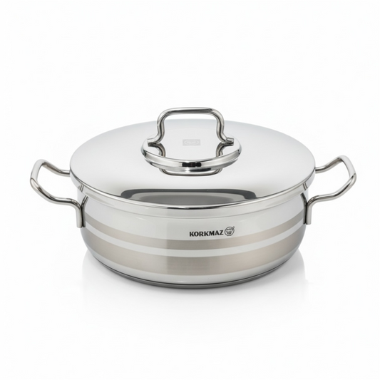 Korkmaz Stainless Steel Casserole 28×8 cm with Lid - Mawaeen